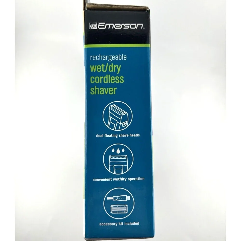 Emerson Rechargeable Wet/Dry Cordless Mens Shaver Built In Trimmer Accessory Kit
